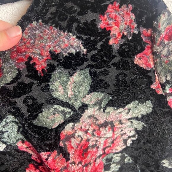 Mts Size S Black Short Sleeve Velvet Burn Out Blouse Top Dark Floral Whimsigoth - Picture 4 of 6